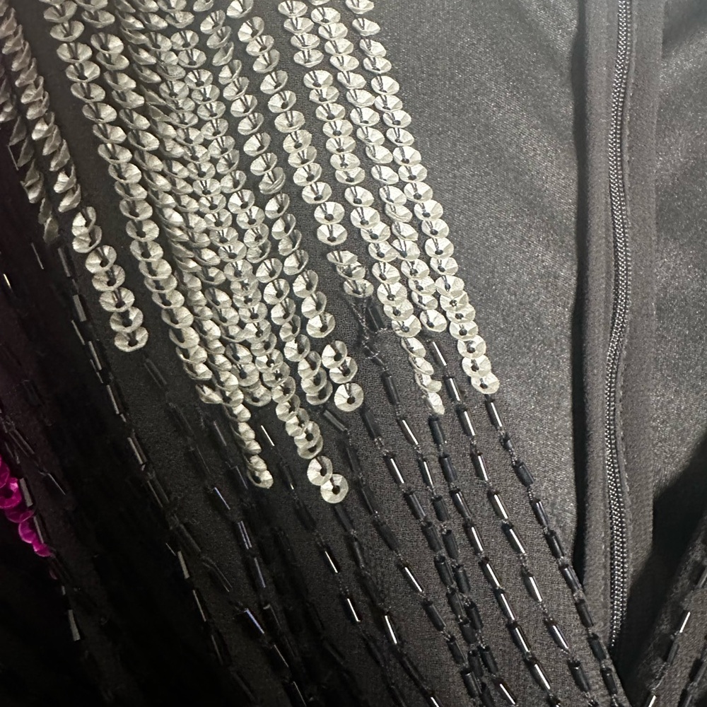 Aidan Mattox Women's Black V-Neck Beaded High-Low Faux-Wrap Dress Size 8 Ab13 - Picture 3 of 8